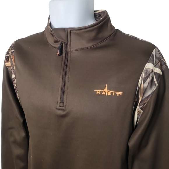 HABIT Fleece ¼  Zip Hunting Outdoor Woods Brown Camo Pullover - Men's - Picture 2 of 4
